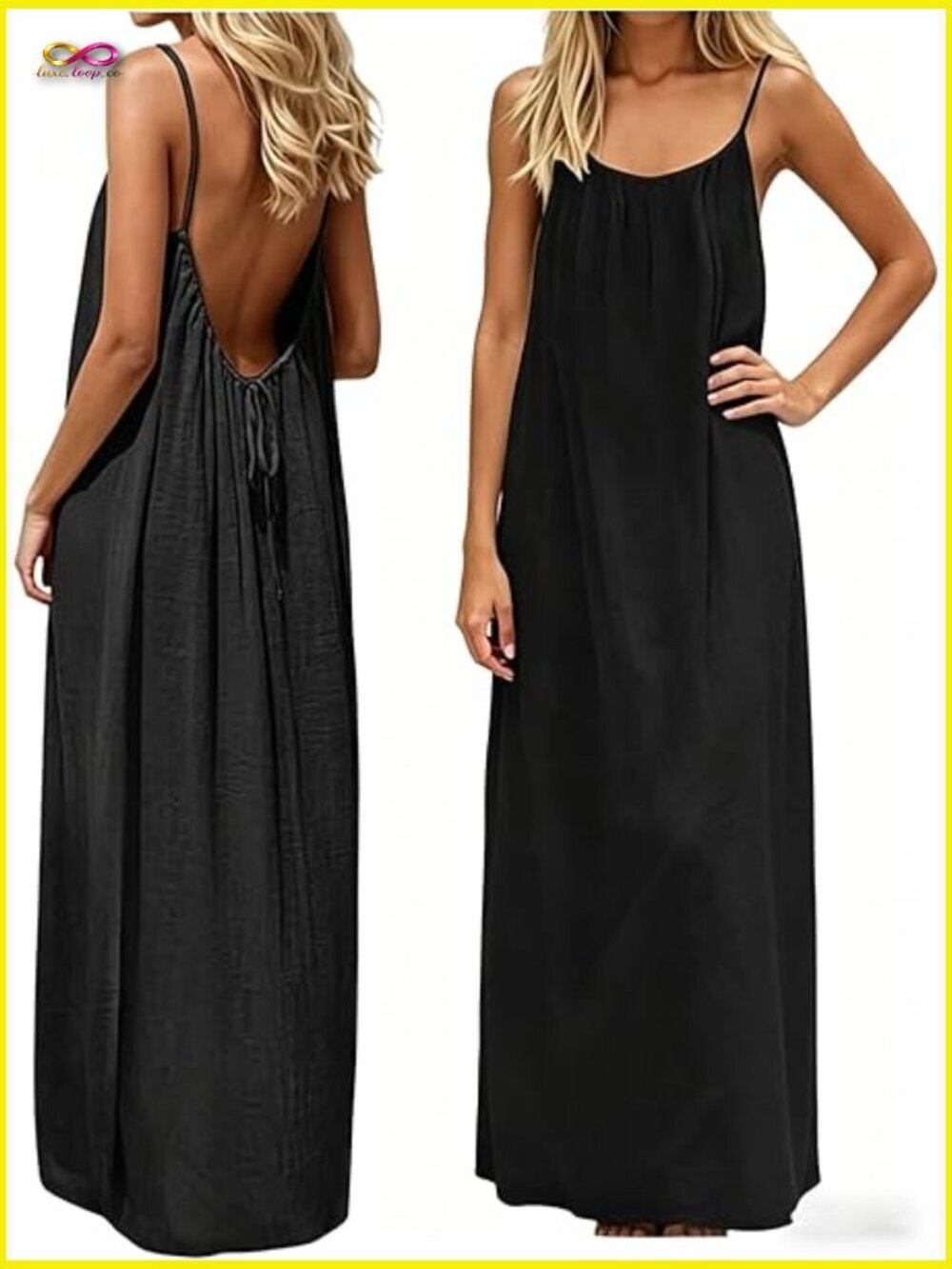 Casual Sleeveless Backless Cami Sundress Summer Vacation Beach Flowy Swing Dress